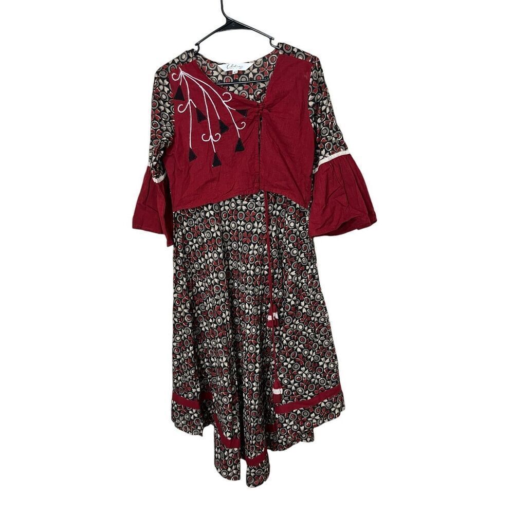 Celestia Designs Maroon Cambric Cotton Floral Printed Kurta Dress Size L